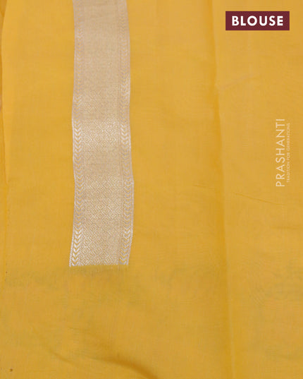 Banarasi cotton saree yellow with allover zari weaves and zari woven floral embroidery border
