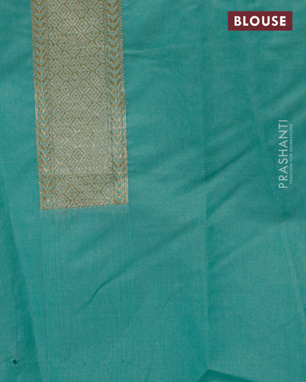 Banarasi cotton saree teal blue shade with allover zari weaves and zari woven floral embroidery border
