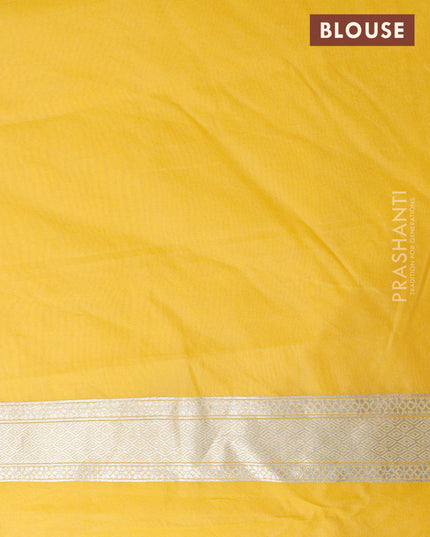 Banarasi cotton saree yellow with allover zari weaves and zari woven floral embroidery work border