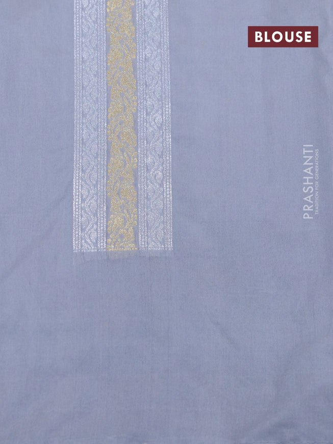 Banarasi cotton saree grey with allover silver & gold zari weaves and zari woven floral embroidery work border