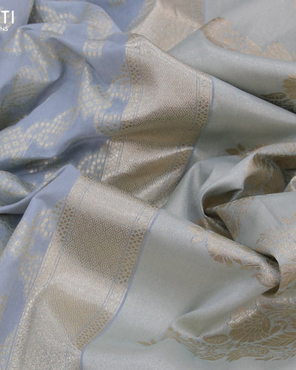 Banarasi cotton saree grey with allover zari weaves and zari woven floral embroidery work border