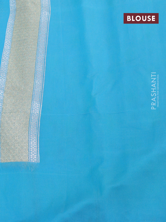 Banarasi cotton saree light blue with allover silver & gold zari woven buttas and floral embroidery work border