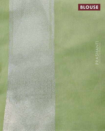 Banarasi cotton saree pista green with allover silver zari floral weaves and zari woven embroidery work border