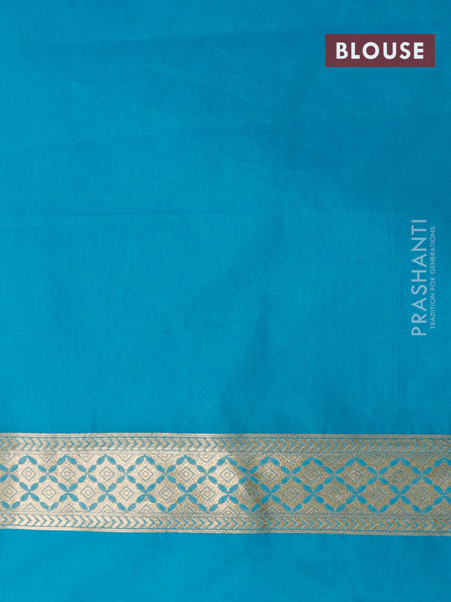 Banarasi cotton saree blue with allover zari weaves and zari woven embroidery work border