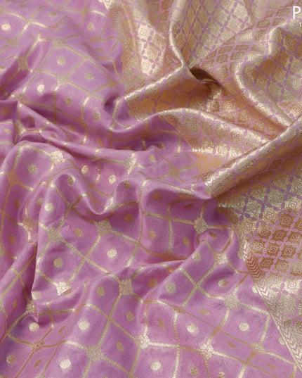 Banarasi cotton saree lavender with allover zari weaves and zari woven embroidery work border