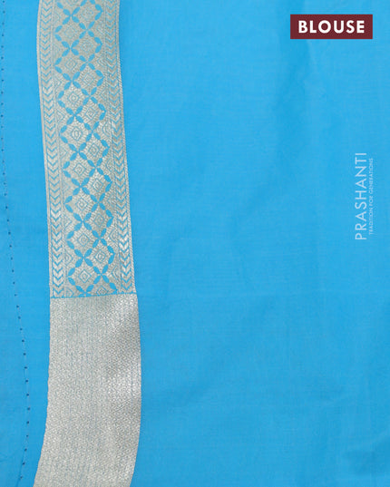 Banarasi cotton saree light blue with allover zari weaves and zari woven embroidery work border