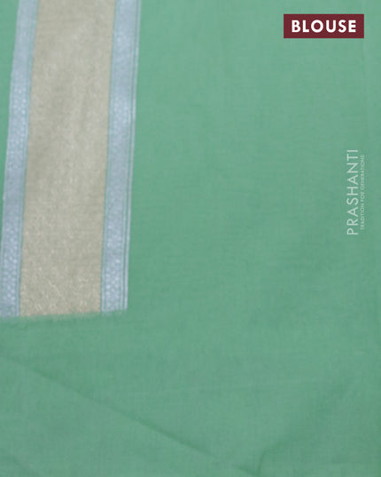 Banarasi cotton saree pastel green with allover silver & gold zari woven butta weaves and floral embroidery border
