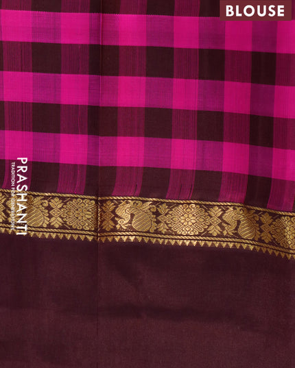 Kuppadam silk cotton saree baby pink and brown with annam & paisley zari woven buttas and long zari woven checked border