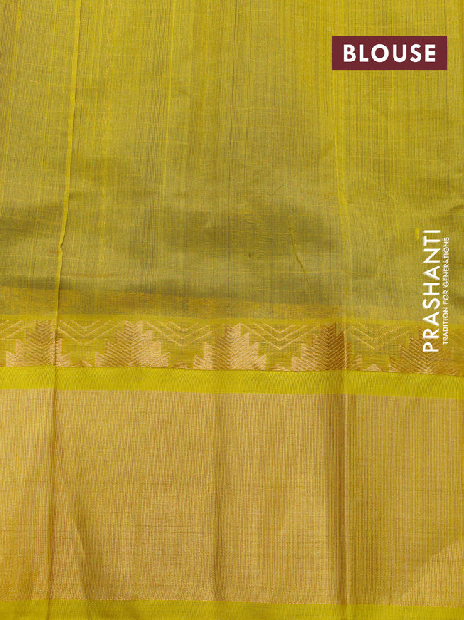 Kuppadam silk cotton saree coffee brown and yellow with allover zari checks & buttas and temple design zari woven border