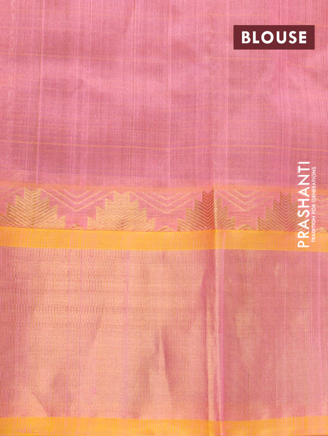 Kuppadam silk cotton saree maroon and dual shade of light pink with allover zari checks & buttas and temple design zari woven border