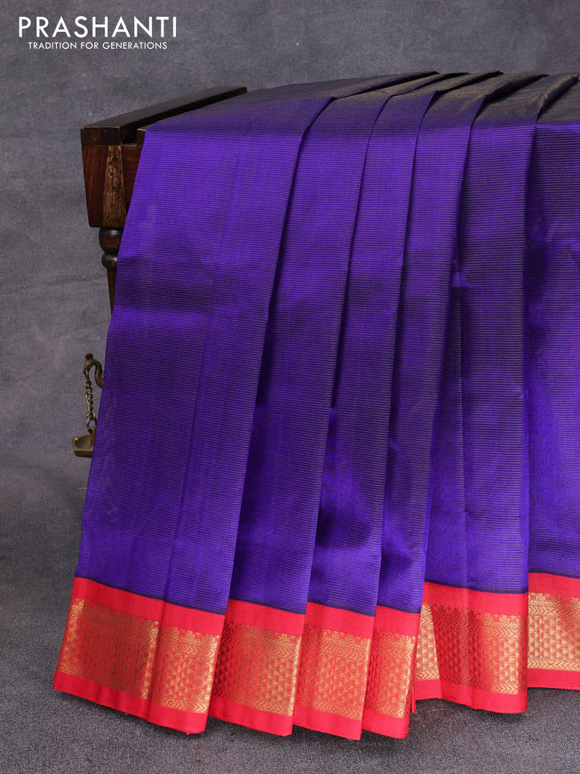Silk cotton saree blue and red with allover vairosi pattern and zari woven korvai border