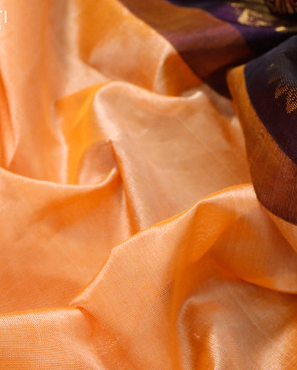Kuppadam silk cotton saree pale orange and wine shade with plain body and rich zari woven border