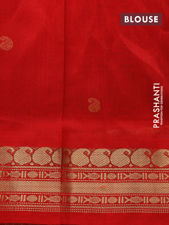 Silk cotton saree royal blue and red with paisley zari woven buttas and zari woven korvai border