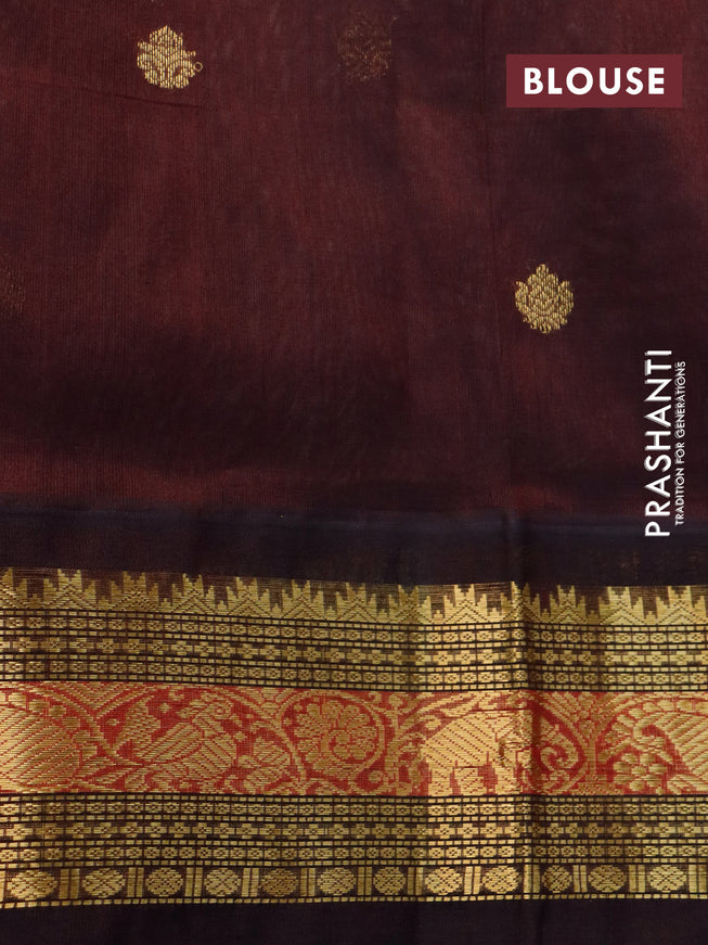 Silk cotton saree light pink and coffee brown with zari woven buttas and zari woven korvai border