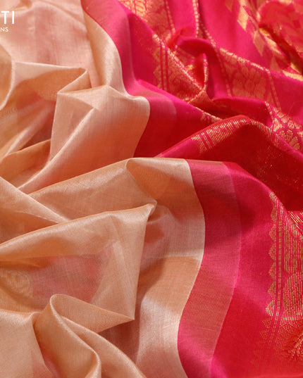 Kuppadam silk cotton saree pastel peach shsde and pink with plain body and rich zari woven border