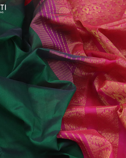 Kuppadam silk cotton saree green and pink with plain body and zari woven border