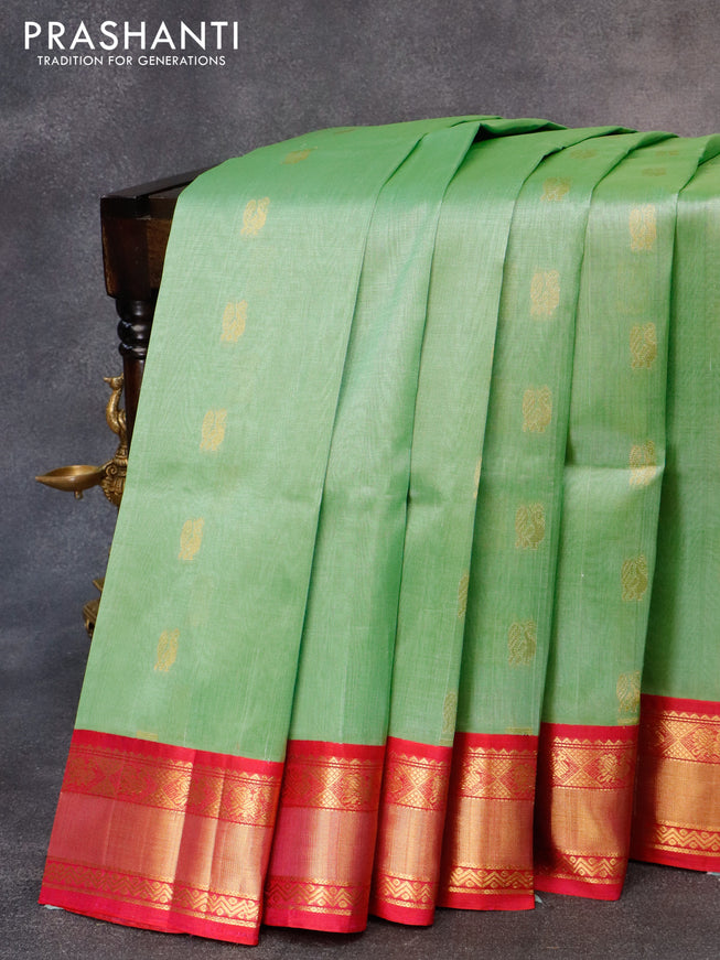 Kuppadam silk cotton saree pastel green and pink with annam zari woven buttas and rich zari woven border