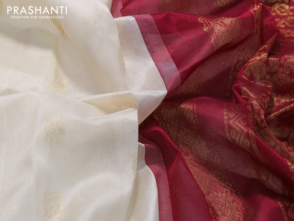 Kuppadam silk cotton saree off white and maroon with annam zari woven buttas and rich zari woven border