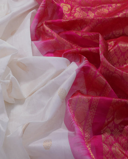 Kuppadam silk cotton saree off white and pink with zari woven buttas and rich zari woven border