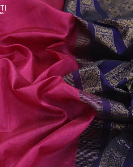 Kuppadam silk cotton saree magenta pink and navy blue with plain body and zari woven border