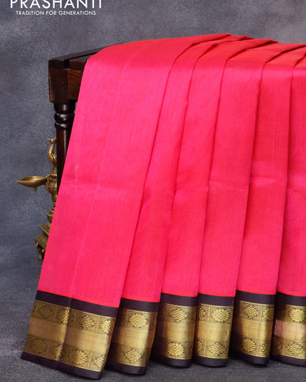 Kuppadam silk cotton saree pink and wine shade with plain body and zari woven border