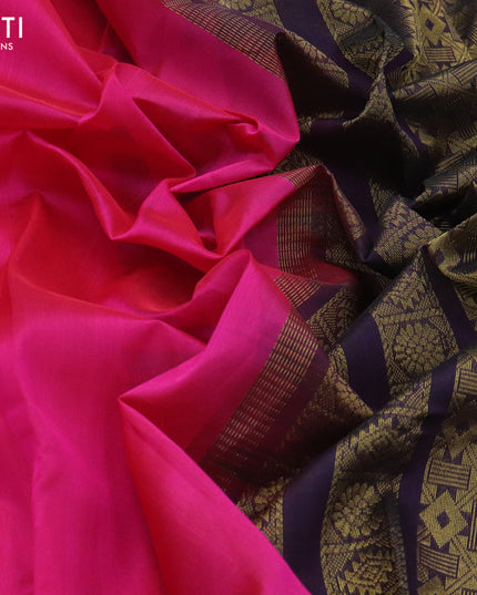 Kuppadam silk cotton saree pink and wine shade with plain body and zari woven border