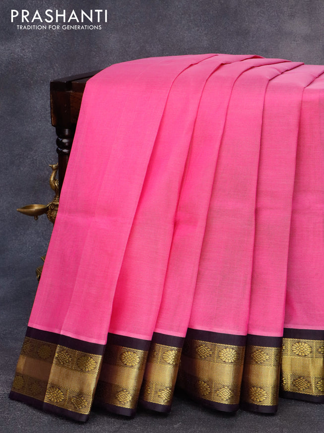 Kuppadam silk cotton saree pink and jamun shade with plain body and zari woven border