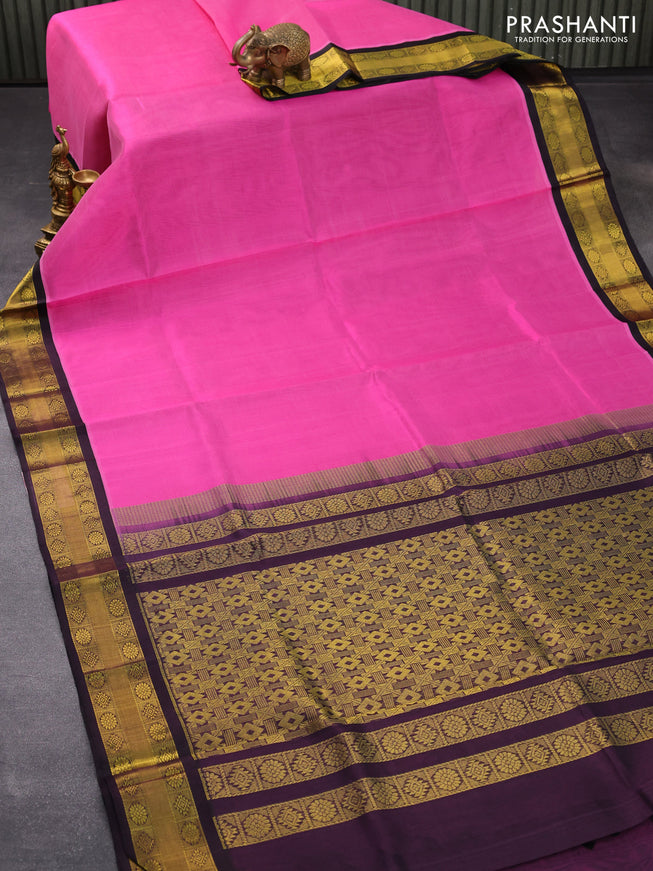 Kuppadam silk cotton saree pink and jamun shade with plain body and zari woven border
