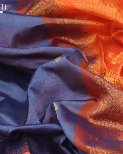 Kuppadam silk cotton saree grey and orange with paisley zari woven buttas and temple design rettapet zari woven border