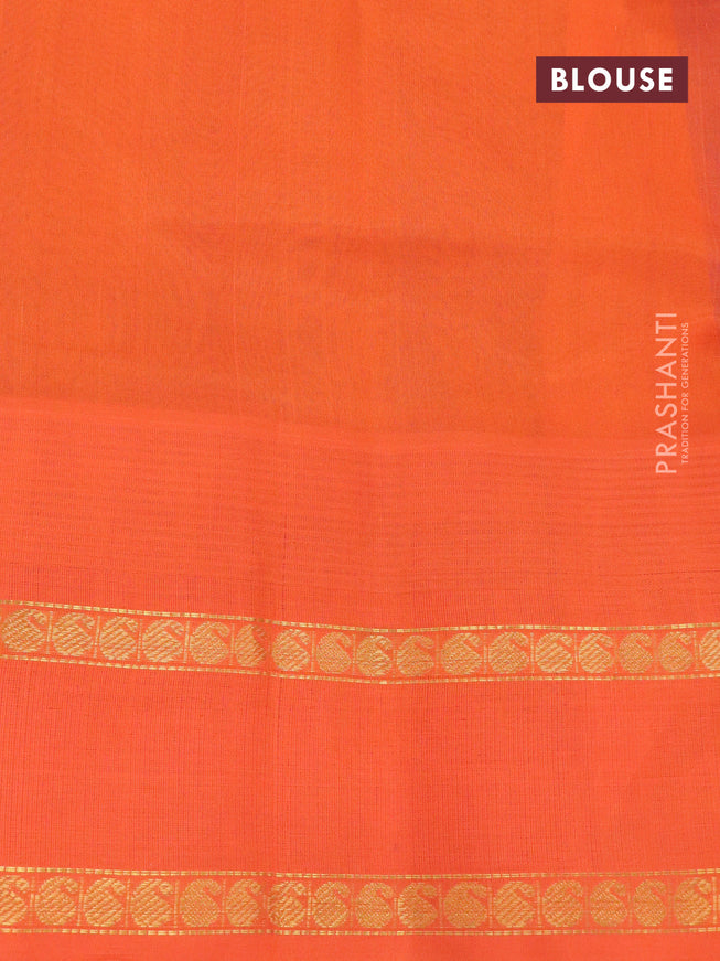 Kuppadam silk cotton saree blue and orange with paisley zari woven buttas and temple design rettapet zari woven border