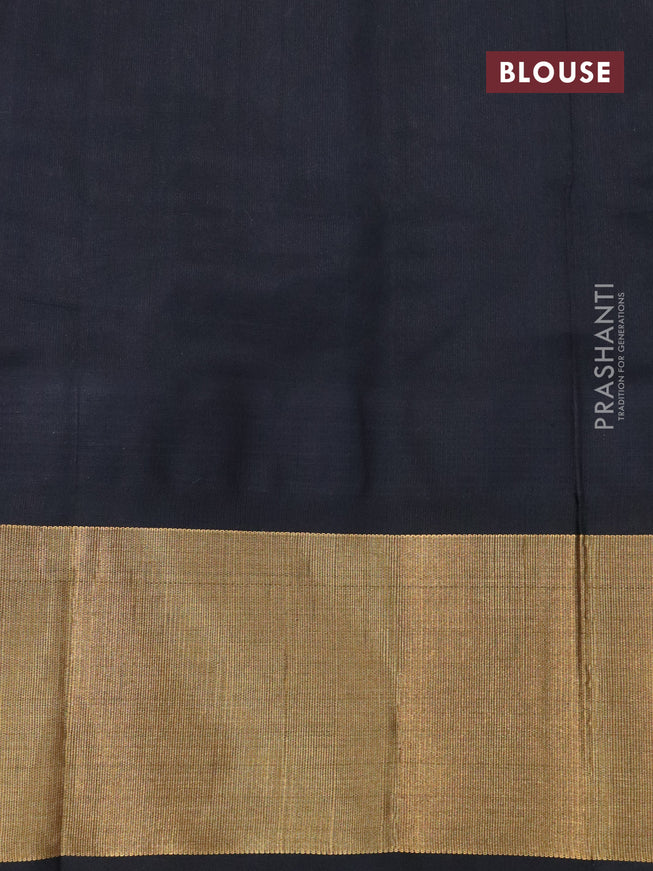 Kuppadam silk cotton saree grey and black with plain body and temple design zari woven border