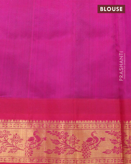 Kuppadam silk cotton saree grey and pink with peacock zari woven buttas and temple design zari woven peacock border
