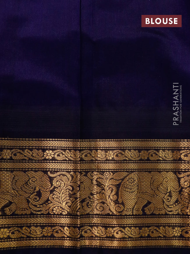 Kuppadam silk cotton saree grey and navy blue with allover zari checks & buttas and temple design zari woven elephnat border