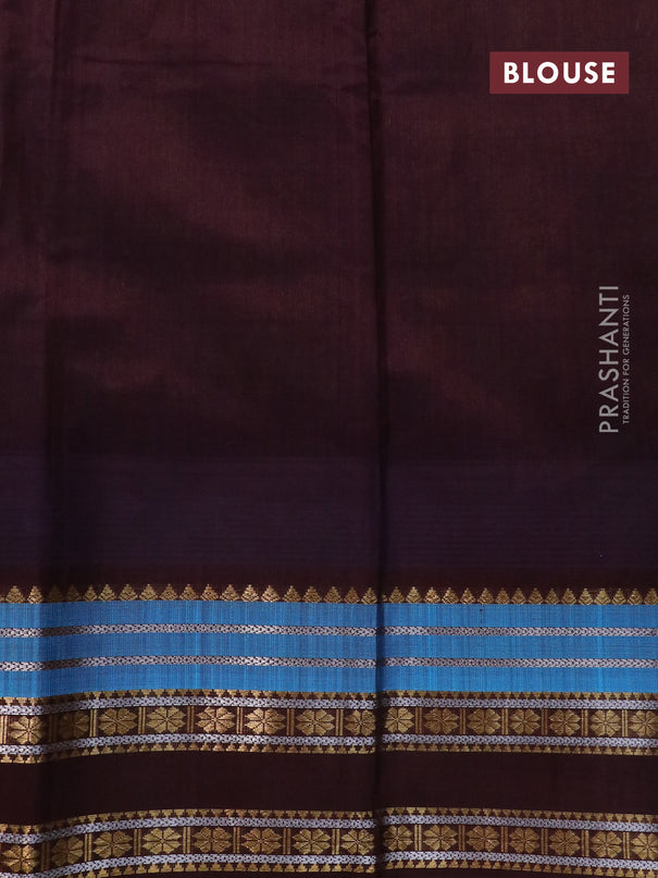 Kuppadam silk cotton saree lime yellow and coffee brown with allover thread checks & buttas and temple design zari woven border