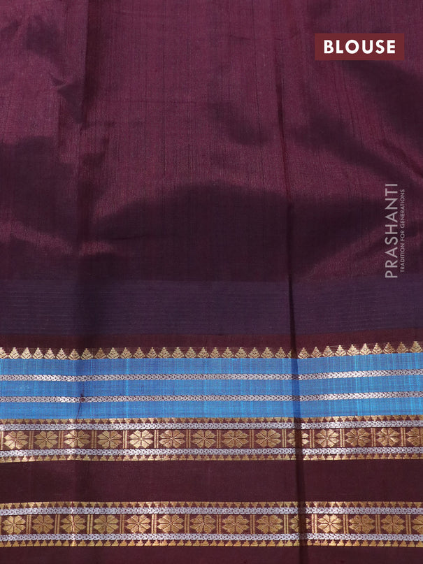 Kuppadam silk cotton saree light pink and coffee brown with allover thread checks & buttas and temple design zari woven border