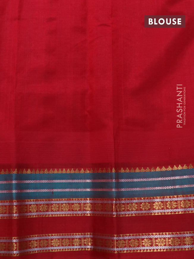 Kuppadam silk cotton saree off white and red with allover thread checks & buttas and temple design zari woven border