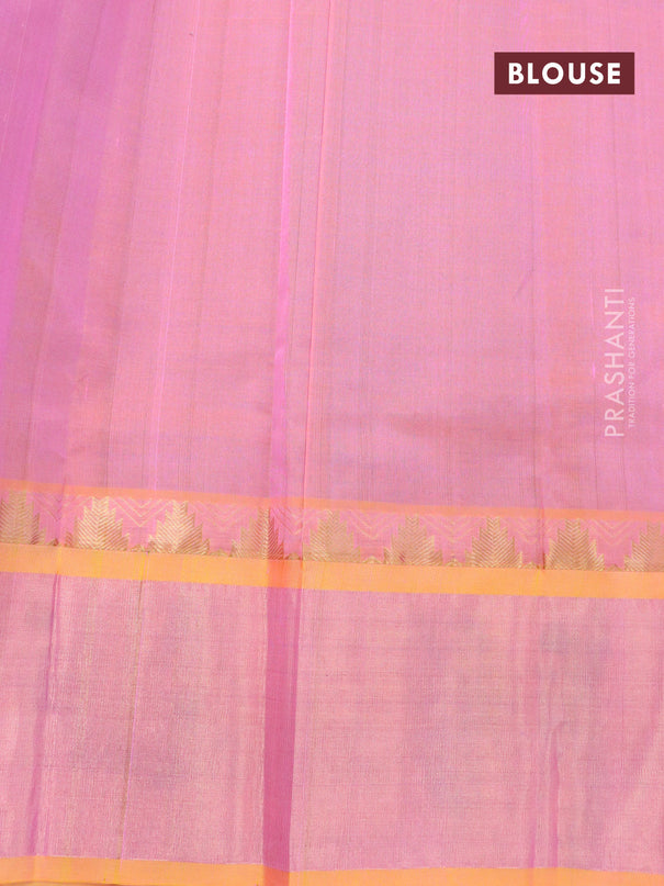 Kuppadam silk cotton saree blue and dual shade of yellow with allover zari checks & buttas and long zari woven border