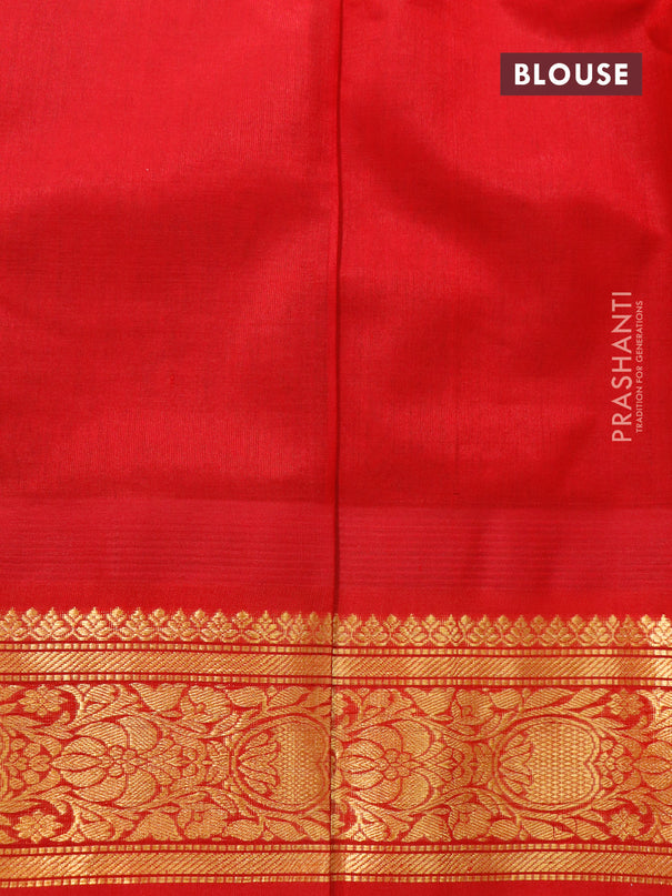 Kuppadam silk cotton saree grey and red with allover vairaosi pattern & buttas and temple design zari woven border
