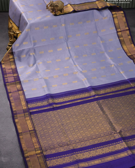 Kuppadam silk cotton saree grey and navy blue with zari woven buttas and zari woven border