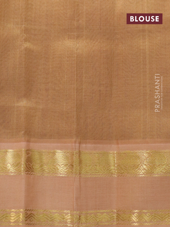 Silk cotton saree purple and sandal with plain body and paisley rettapet zari woven korvai border