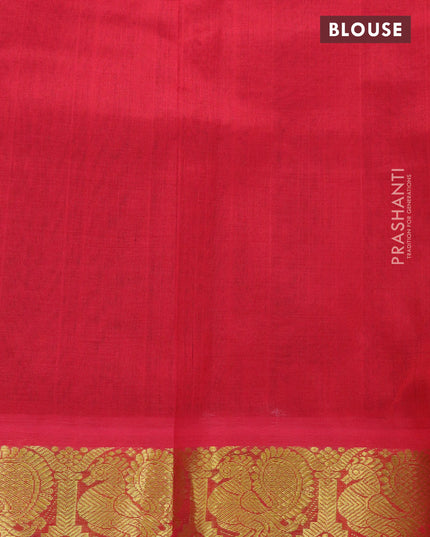 Silk cotton saree navy blue and red with plain body and annam zari woven korvai border