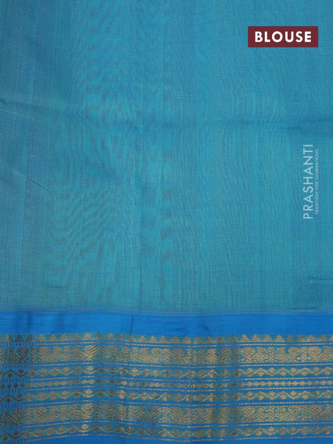 Silk cotton saree maroon shade and blue with allover vairosi pattern and zari woven korvai border