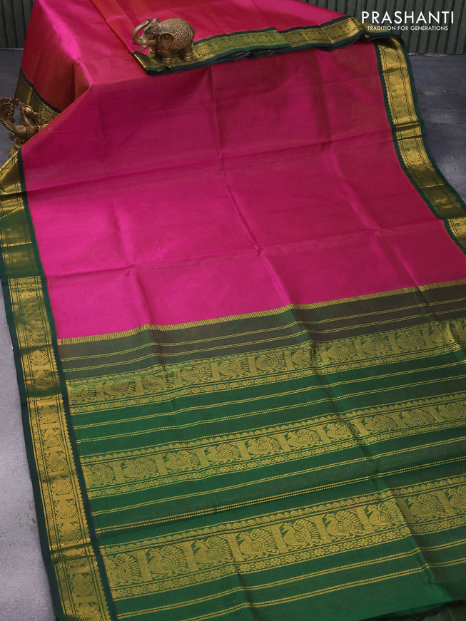 Silk cotton saree magenta pink and green with allover vairosi pattern and annam zari woven korvai border