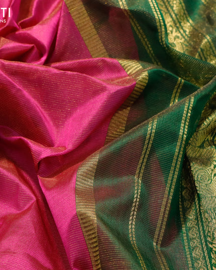 Silk cotton saree magenta pink and green with allover vairosi pattern and annam zari woven korvai border