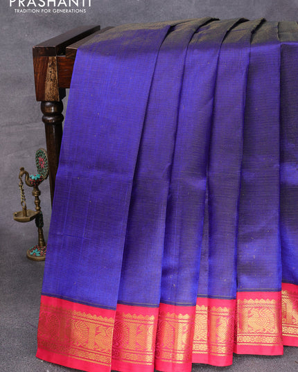 Silk cotton saree blue and pink with allover vairosi pattern and annam zari woven korvai border