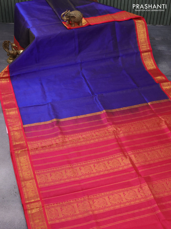 Silk cotton saree blue and pink with allover vairosi pattern and annam zari woven korvai border