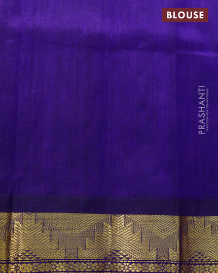 Silk cotton saree pale yellow and blue with plain body and temple design zari woven korvai border