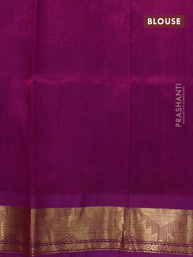 Silk cotton saree blue and purple with rudhraksha zari woven buttas and temple design zari woven korvai border