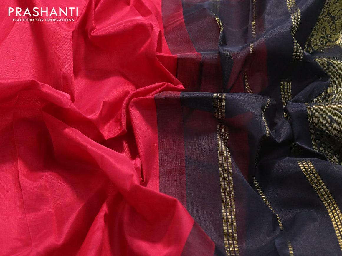 Silk cotton saree maroon and black with plain body and annam & paisley zari woven border