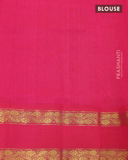 Silk cotton saree mustard yellow and pink with plain body and rettapet zari woven border